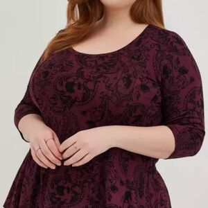 TORRID Disney Fit & Flare Top Damask Beauty & The Beast
